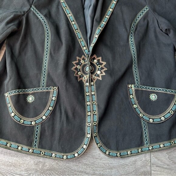 Vintage ANN CARSON Linen Blend Denim Embroidered Sequins  Western Jacket - Picture 7 of 16